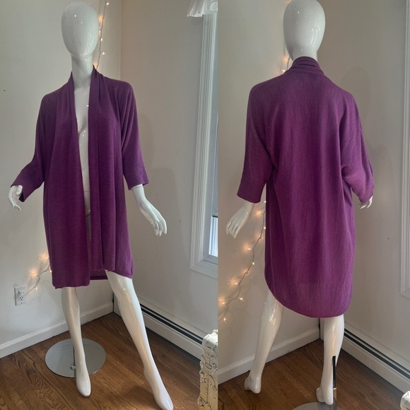 Eileen Fisher Shawl Collar Longline Cashmere Cardigan - Picture 3 of 6